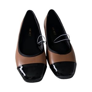 Nine West Brown Flats with Black Patent Cap-Toe